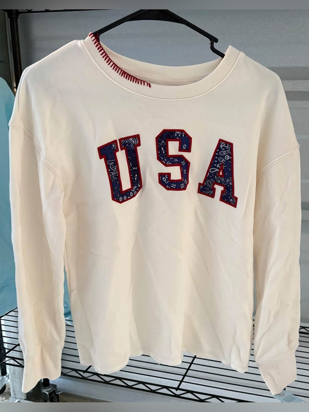 Cat & Jack White Crewneck Sweatshirt with Navy & Red USA Applique